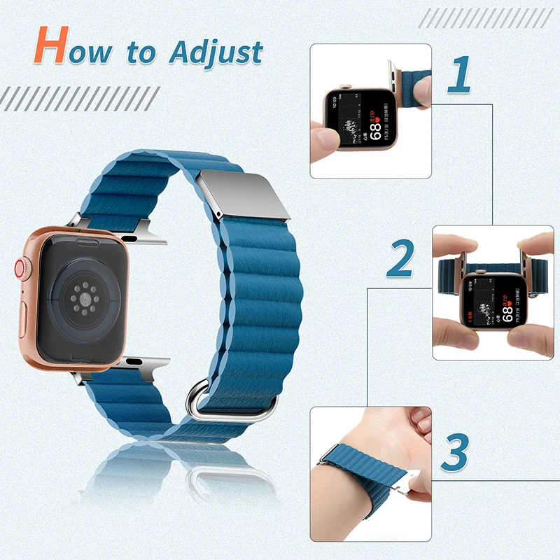 Leather Loop for Apple Watch ultra Band 49mm 44mm 40mm 41mm 45mm 42 mm 38mm Magnetic Strap for iwatch series 8 7 SE 6 5 4 3 2 1