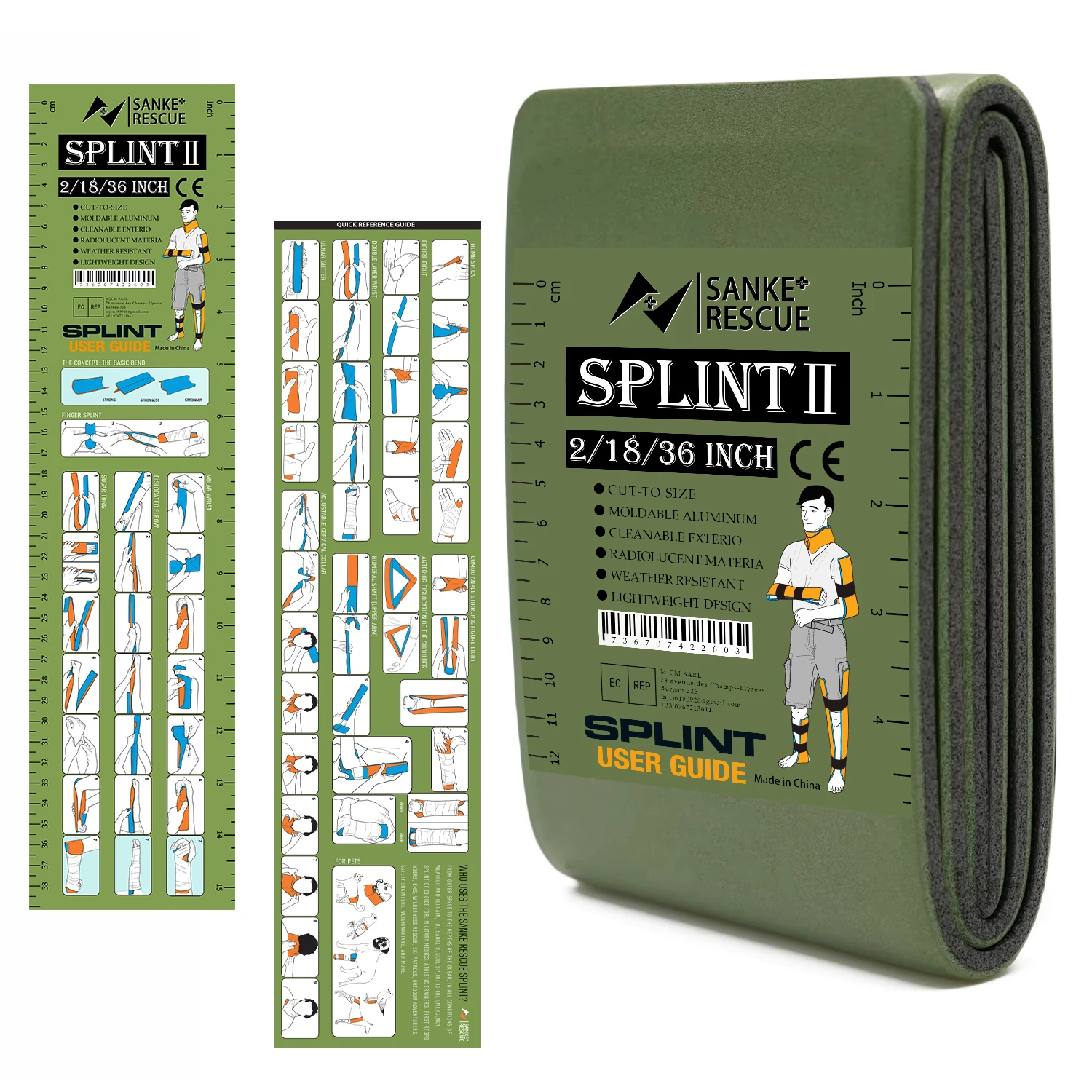 SANKE RESCUE First Aid Splint Green-Gray Orange-Blue Keep Bones in Position For Camping Hiking Fixture Bone Emergency Kit