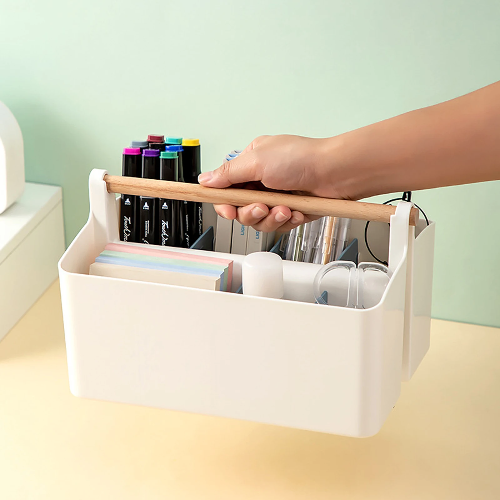 

Stationery Storage Box Multi Grid Design Desk ganizer Office Supplies Smooth Corner Arc Plastic Container File Folder