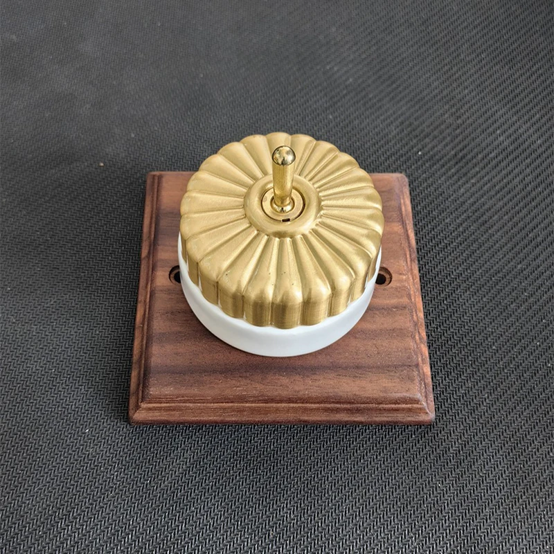 High Quality Brass Ceramic Wooden Base Hand Dial Surface Mounted Round Switch Single Open Double Control 111V~240V