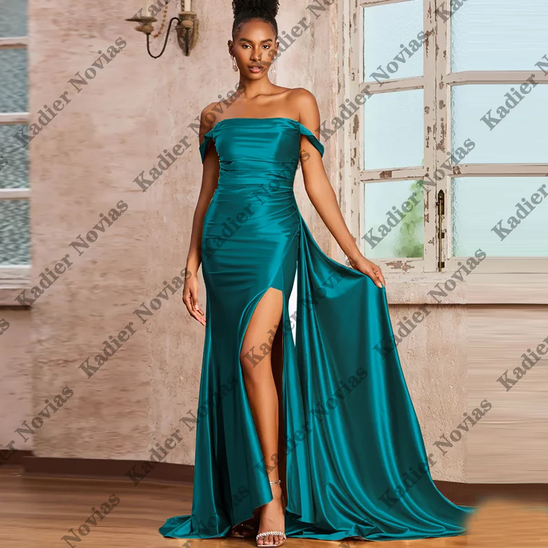 

Зеленые платья подружки невесты с открытыми плечами и разрезом, индивидуальные халаты Invitee Mariage, свадебное платье для гостей