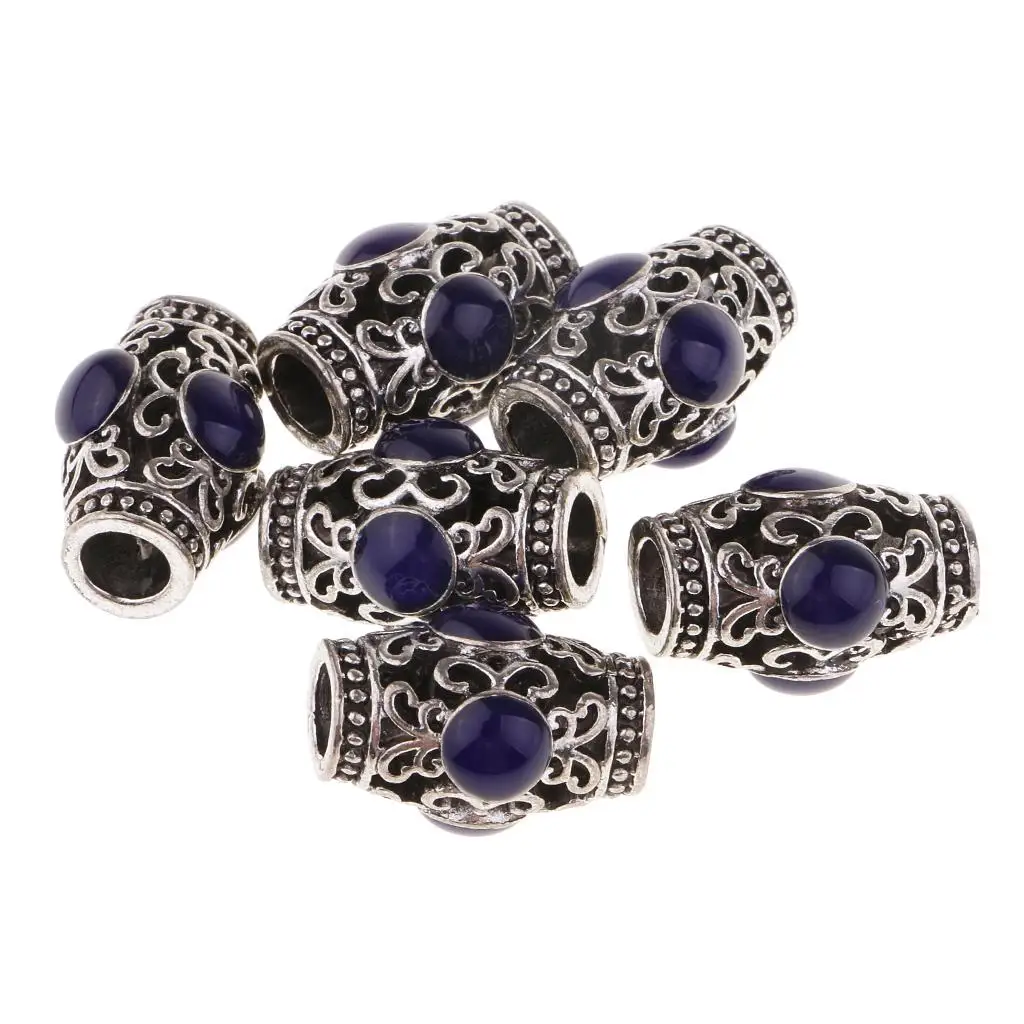 6 Pieces Filigree 19mm Long Spacer Beads Charm Tube Beads 5.5mm Large Hole fit Necklace