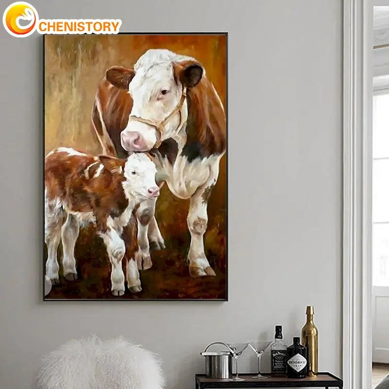 

CHENISTORY Coloring By Number Cow Kits Painting By Number Animal Wall Art Diy Frame Modern Drawing On Canvas Handpainted Art