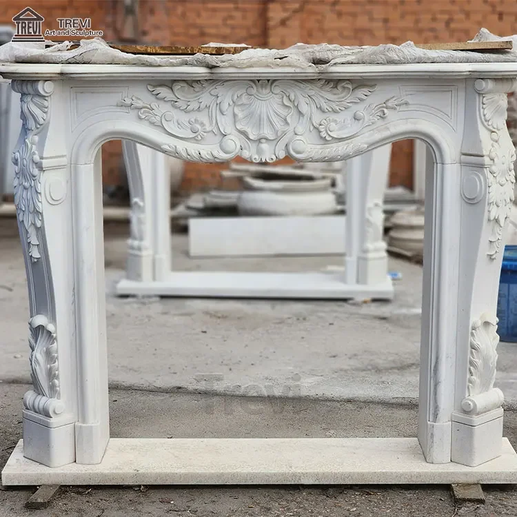 Beautiful Living Room Decoration Hand Carved Natural Stone French Marble Fireplace