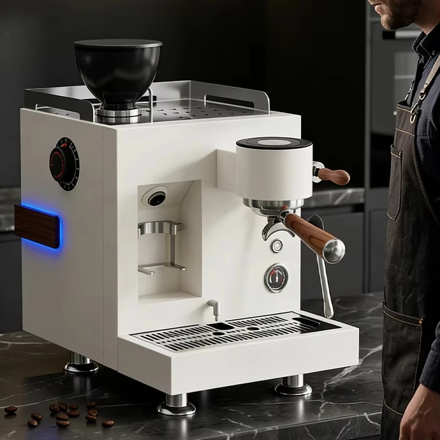 Smart Display 64mm Flat Burr Grinder Extractor Integrated Semi-Automatic Coffee Machine Digital Control Stainless Hotel Outdoor