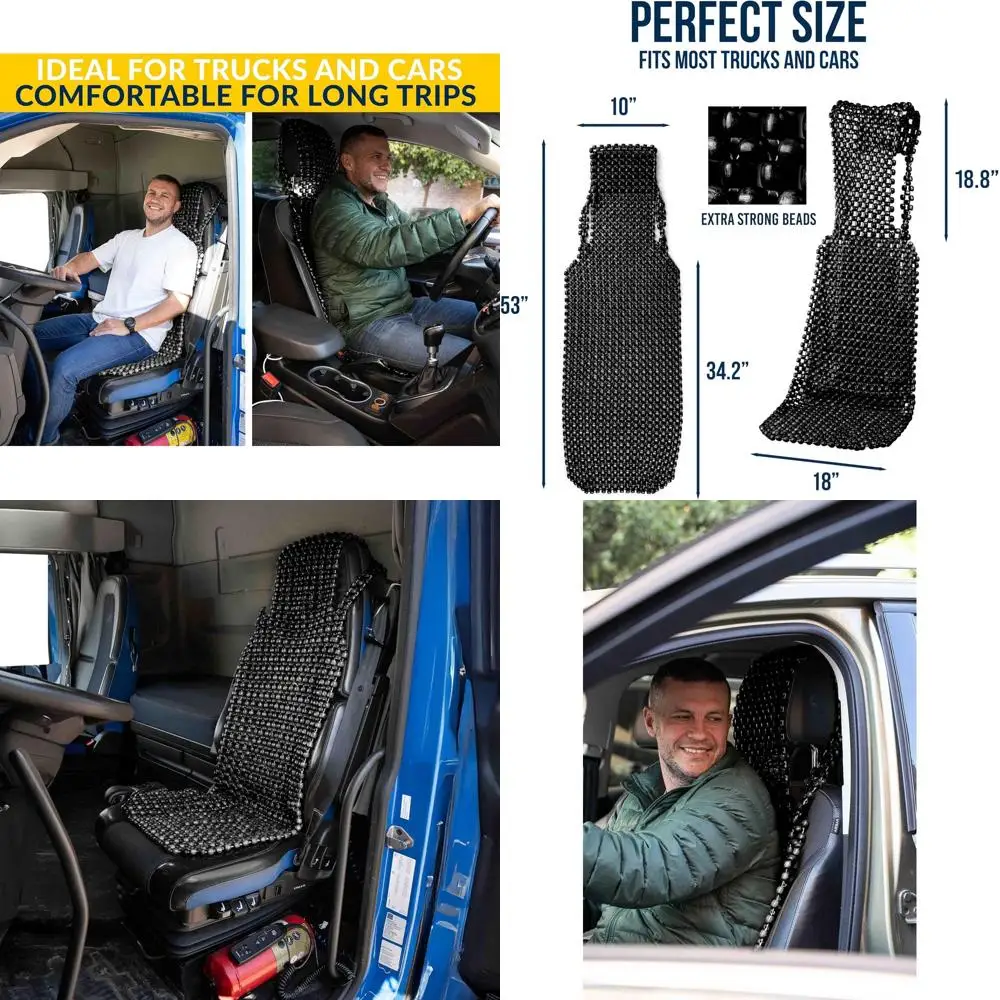 

Чехол на сиденье из бисера для охлаждения автомобилей, массажная подушка, автокресло из натуральных деревянных бусин для полугрузовика, прицепа, автомобиля (черный, 1 шт.)