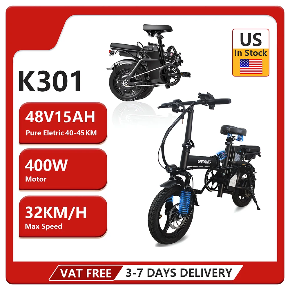 3 Speed Folding Ebike Electric Bike For Adults 48V 15AH 400W 32KM/H 14 inch Tire Electric Bicycle City USB Charging Port