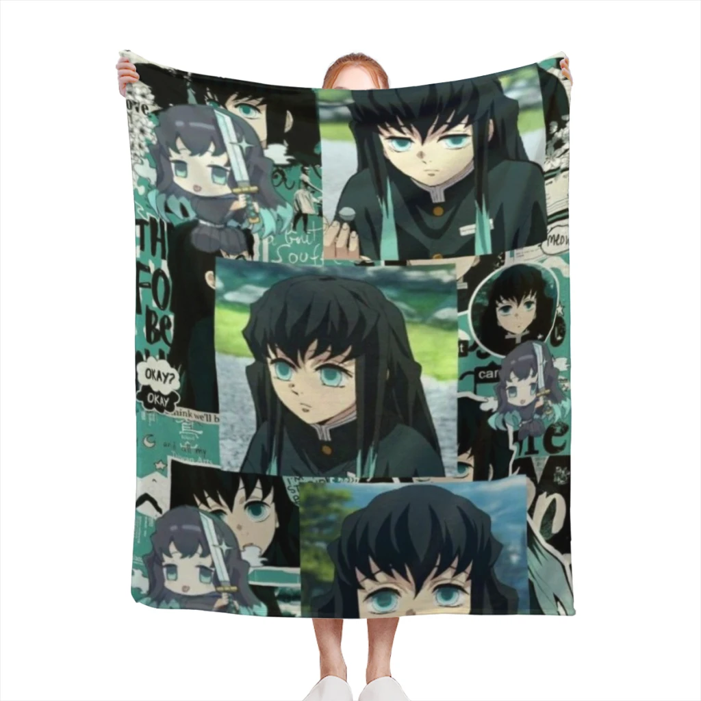 

Fluffy Baby Blanket Muichiro Tokito - Demon Slayer Sofa Camp Nap Bedspread Cozy Flannel Blanket Bedroom Decor