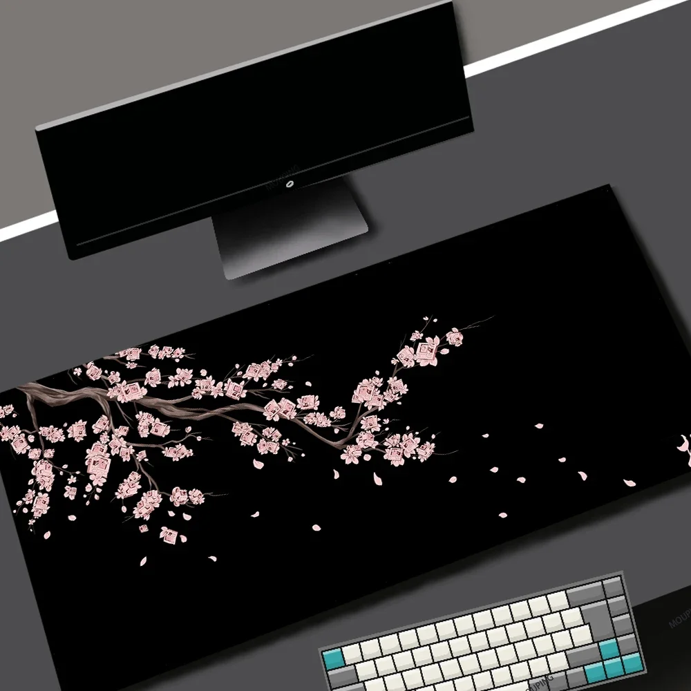 Kawaii Red Cherry Blossom Gaming Mousepad Japan Art Deskmat Large Laptop Mouse Pad Pink Gamer Office Computer Rubber Mouse Mats