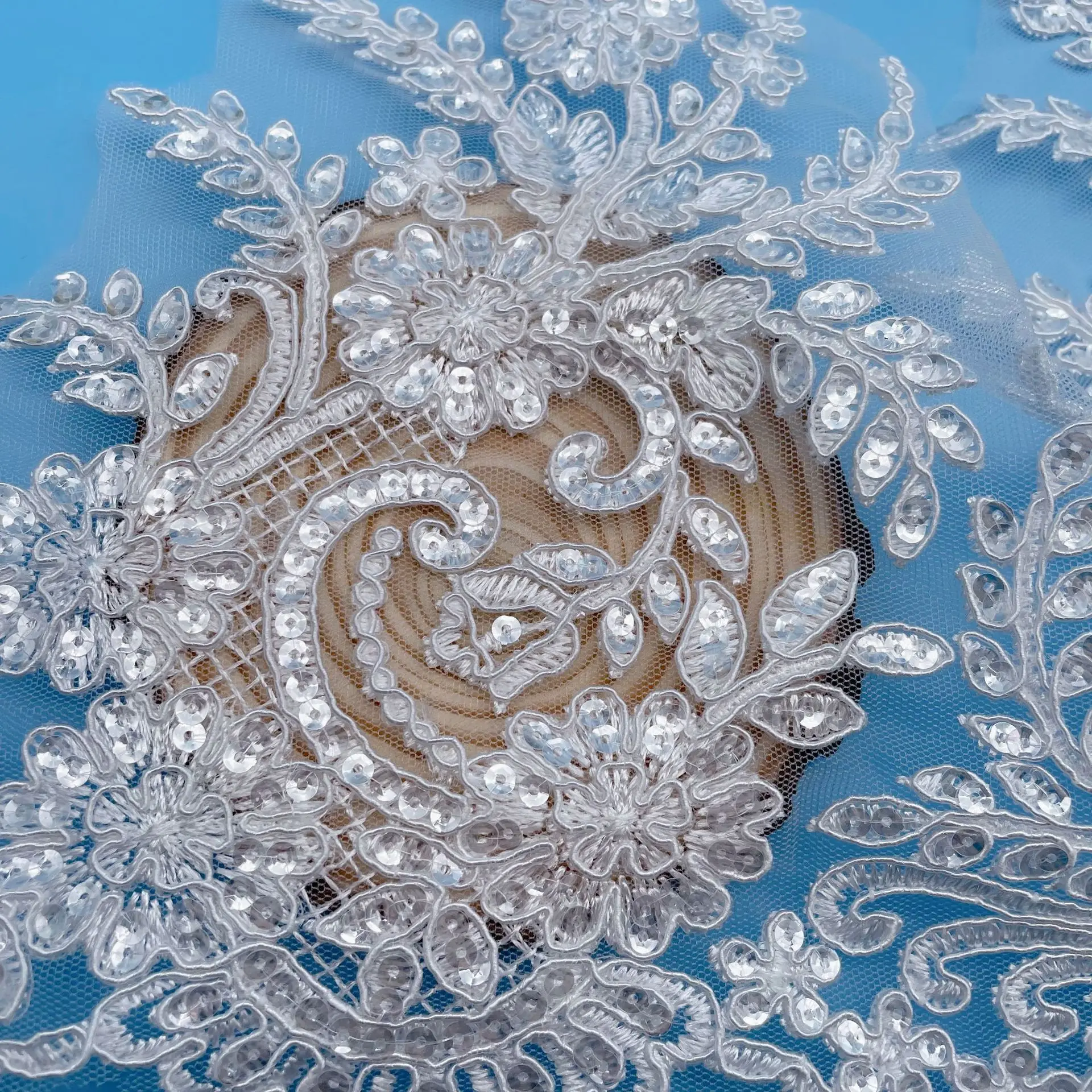 1Yard/25cm Ivory Sequin Cording Fabric Flower Venise Venice Mesh Lace Trim Applique Sewing Craft for Wedding Dec.