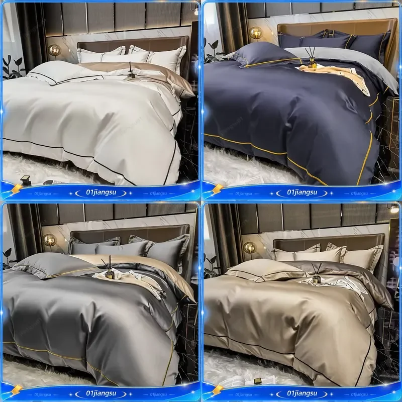 White Egyptian Cotton Bedding Set Embroidered Duvet Cover Flat Fitted Sheet Queen King Size Luxury Hotel Style Home Textiles