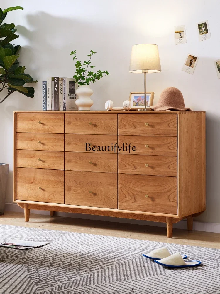 

02ld14Nordic solid wood cherry wood nine bucket flip cover storage cabinet bedroom bedside locker