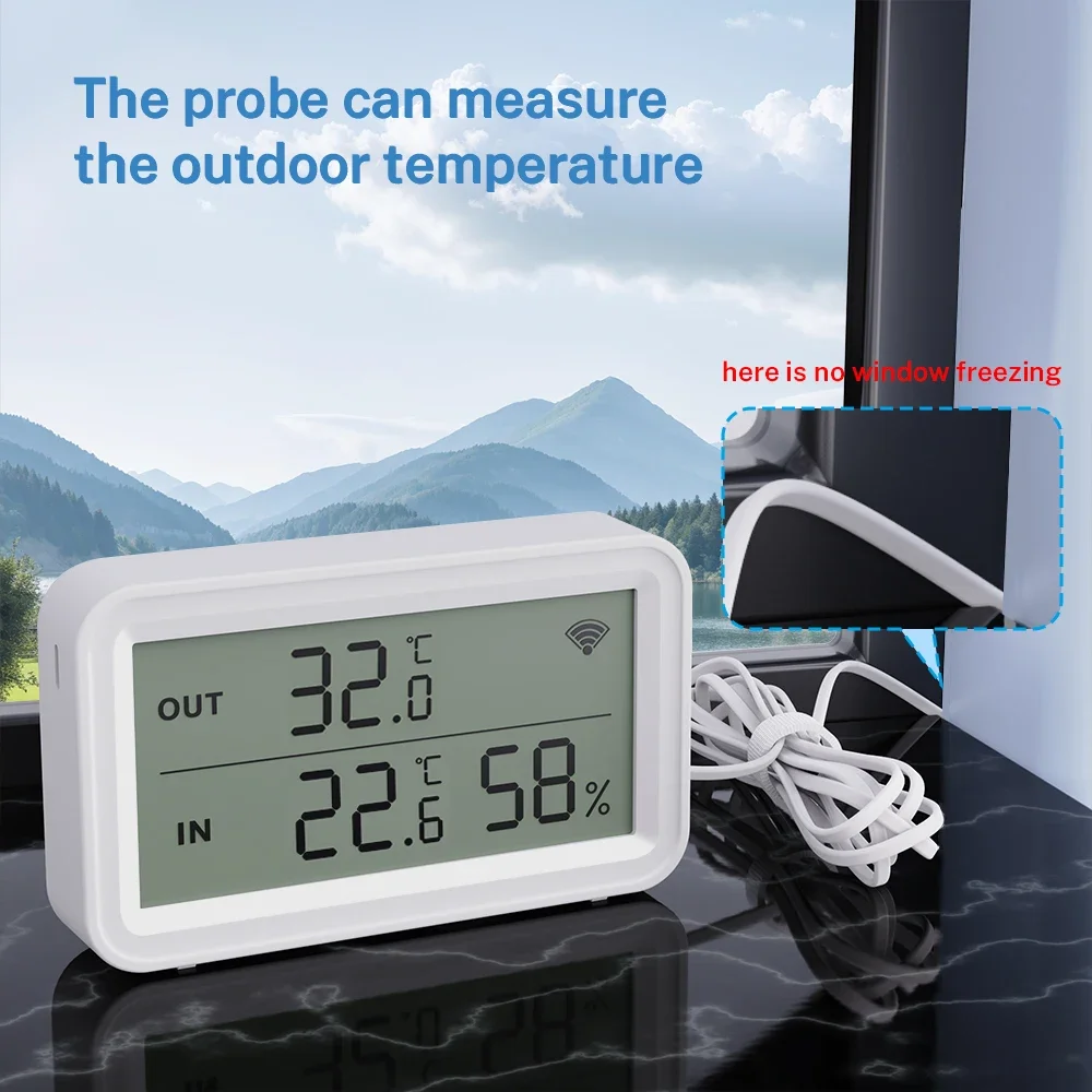 Tuya WiFi Temperature Humidity Sensor with External Probe Smart Home Remote Monitoring APP Support Smart Life Google Assistant