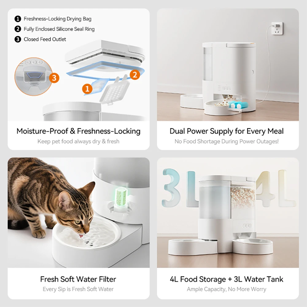 2-in-1 Pet Cat Feeder and Water Dispenser Wifi App Controlled Smart Automatic Cat Feeder with Camera
