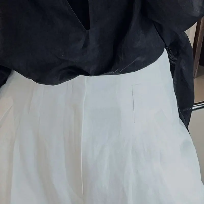 

OSENSO Han Hanma High Waist Split Loose Midi Skirt Refreing Summer Aosphere Straight Cut l Flax Material QZ240426