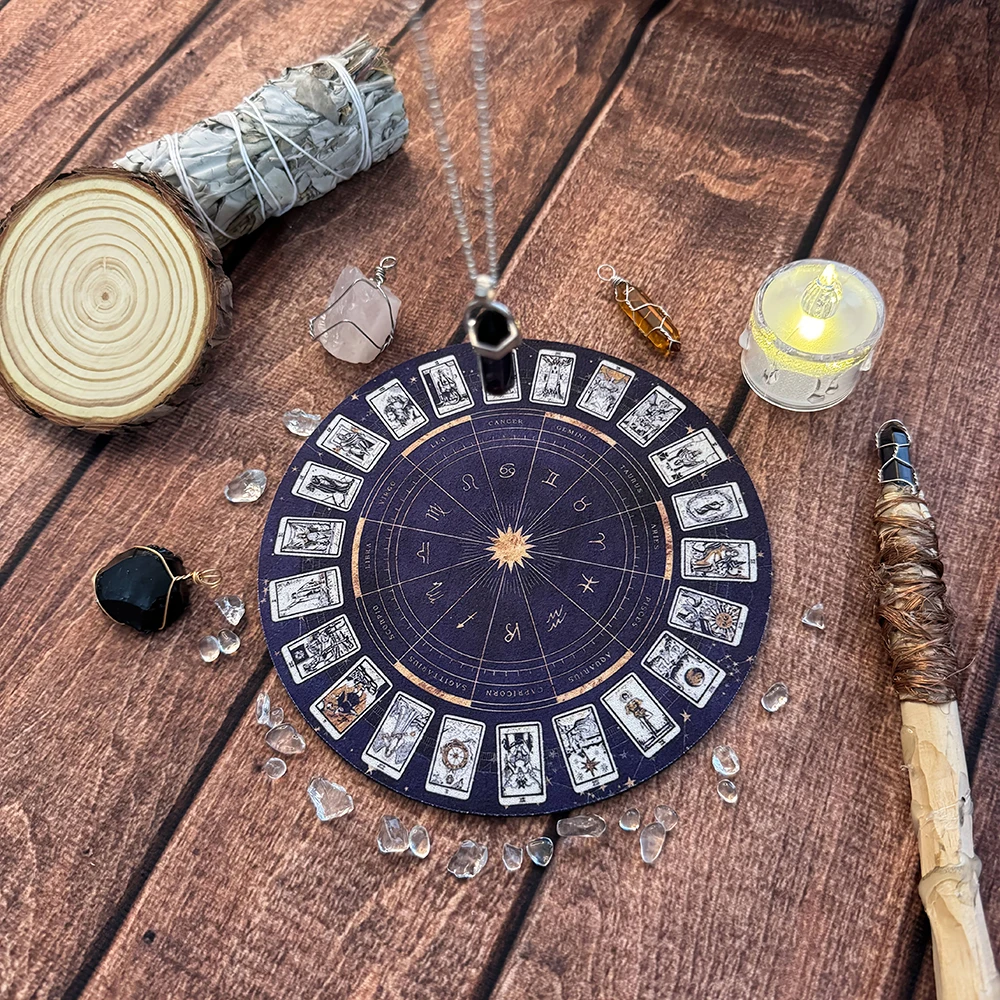 1pc Astrology Pendulum Mat with Zodiac Signs for Spiritual Meditation Hanging Decorative Mat Divination Pendulum Divination Mat