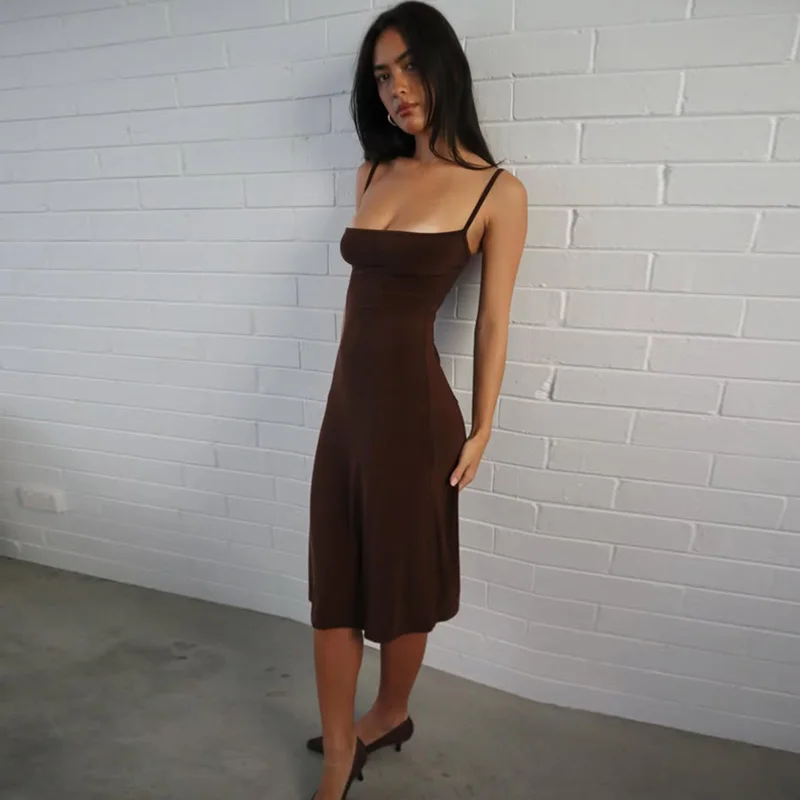 Hugcitar Damen-Kleid, elegant, einfarbig, sexy Midikleid, ärmellos, rückenfrei, Sommerkleidung, Geburtstagsfeier, Urlaub – Detail 13