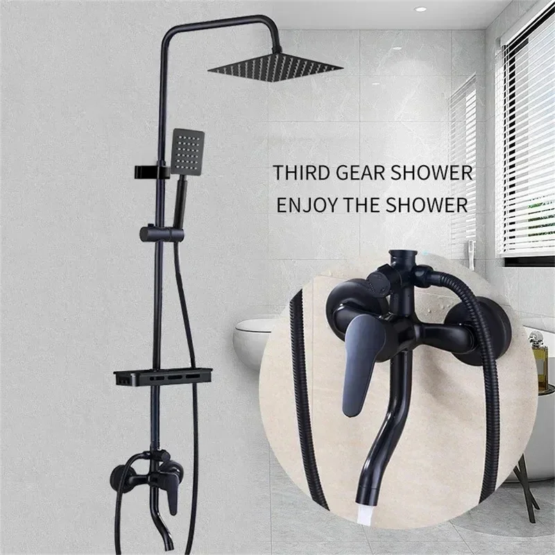 1-pc bathroom shower set wallmounted homebathing set black practical showerhead suitable for bathroom bathrobes accessories