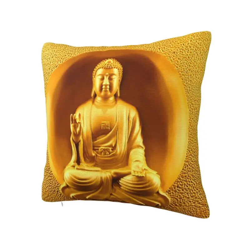 Custom Nordic Golden Meditative Buddha Sofa Cushion Cover Polyester Buddhism Meditation Spiritual Throw Pillow Case Bedroom