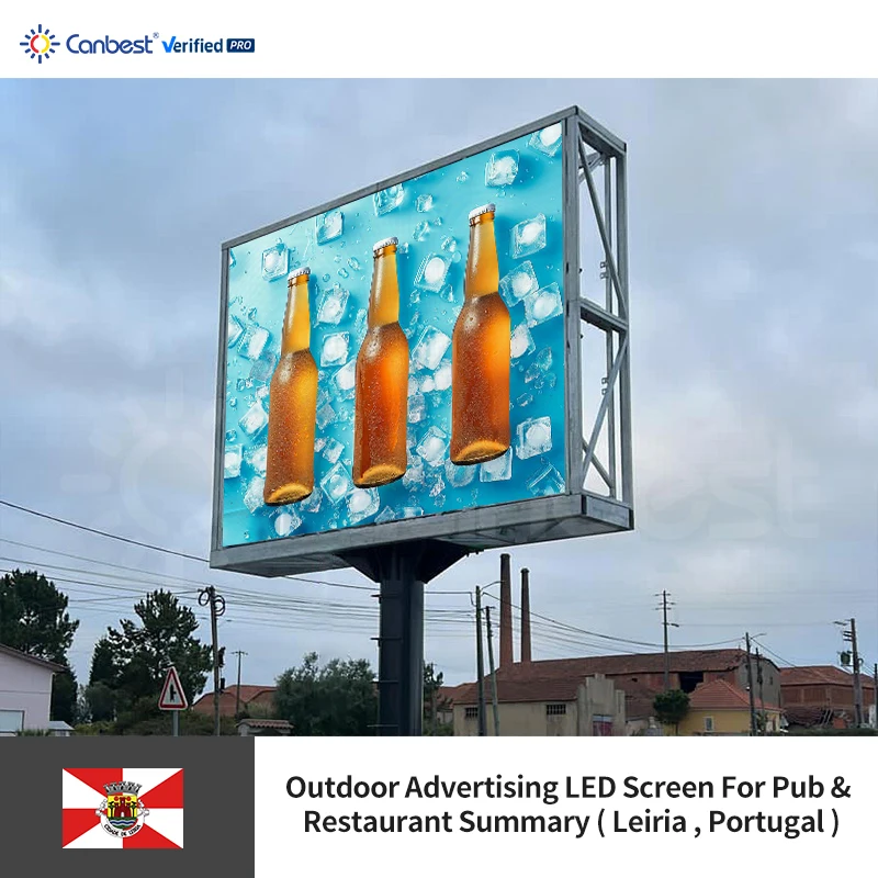 หน้าจอแสดงผล LED สำหรับโฆษณากลางแจ้ง Mes P4 4 มม. 3840x2880 มม. 12.59x9.44 ฟุต สำหรับผับและร้านอาหารในโปรตุเกส