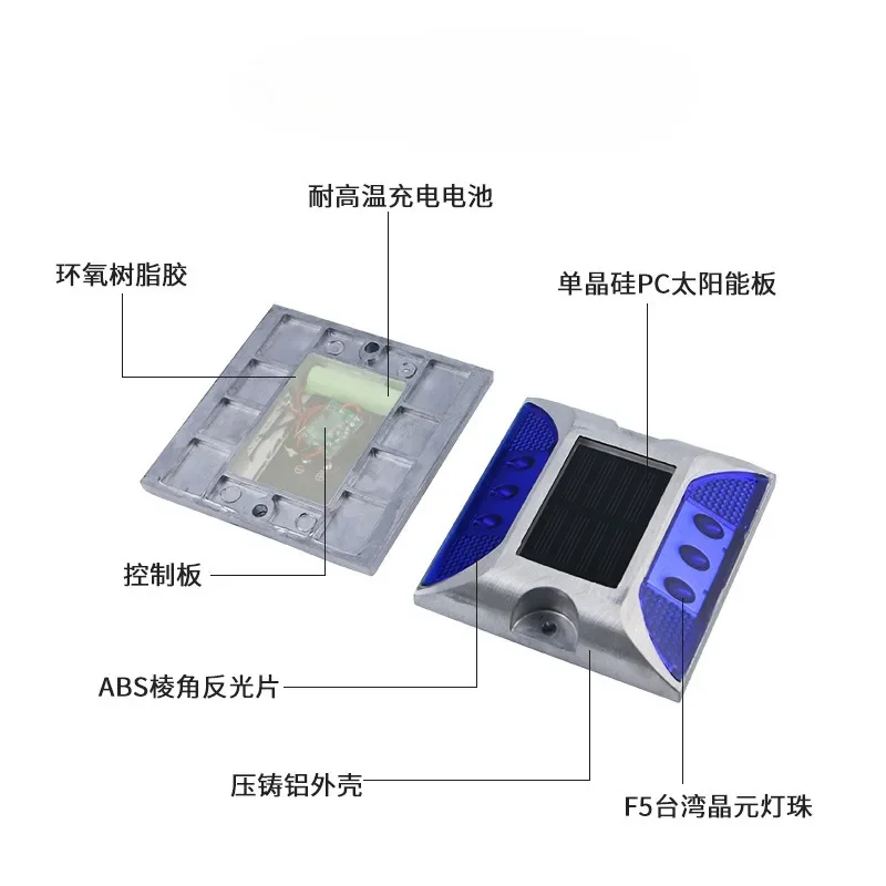 Etichetta profilo luce solare da 4 pezzi Etichetta LED per autostrada in alluminio pressofuso a terra Luce interrata Flash Spia stradale