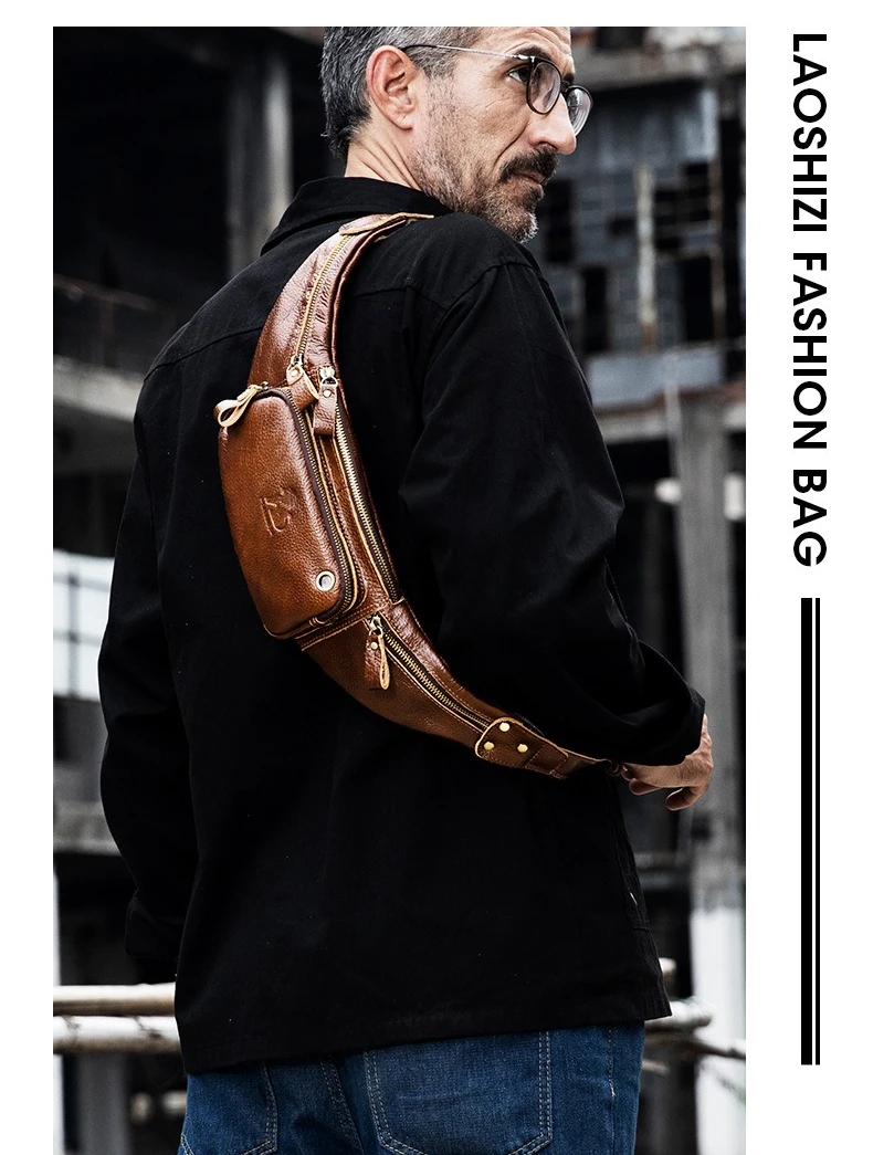 

Genuine leather men's waist bag, cowhide convenient large-capacity cash register bag, multi-functional mobile phone storage