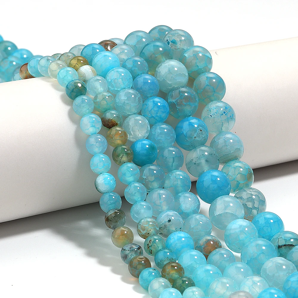 1 Strang 6 8 10 mm Naturstein Drachenachate Perlen Seeblau Runde lose Edelsteinperlen für Schmuckherstellung DIY Armbänder Halskette