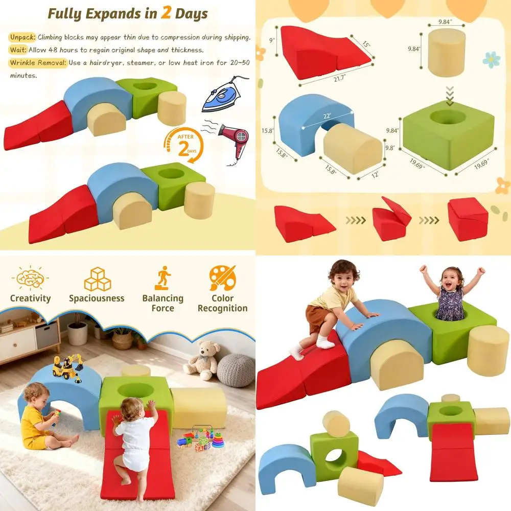Miękkie piankowe klocki do wspinaczki dla maluchów: 5-częściowy centrum zabaw w pomieszczeniach dla dzieci w wieku 1-3 lat