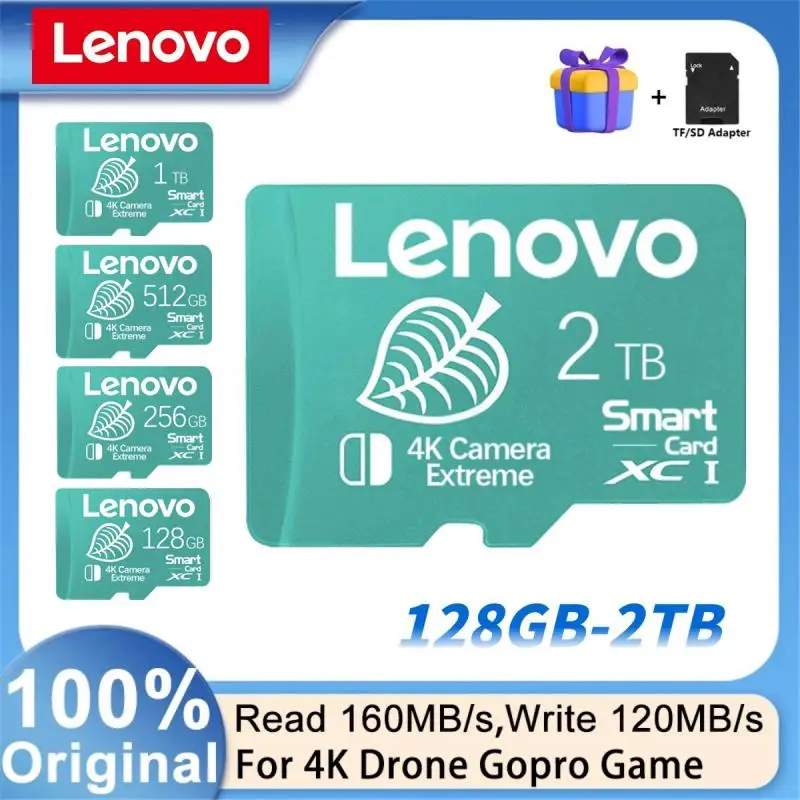 Lenovo 2TB SD Memory Card V30 128GB Micro TF/SD Card Class 10 High Speed Flash Memory Card 1TB 512GB SD Card For Camera Phone