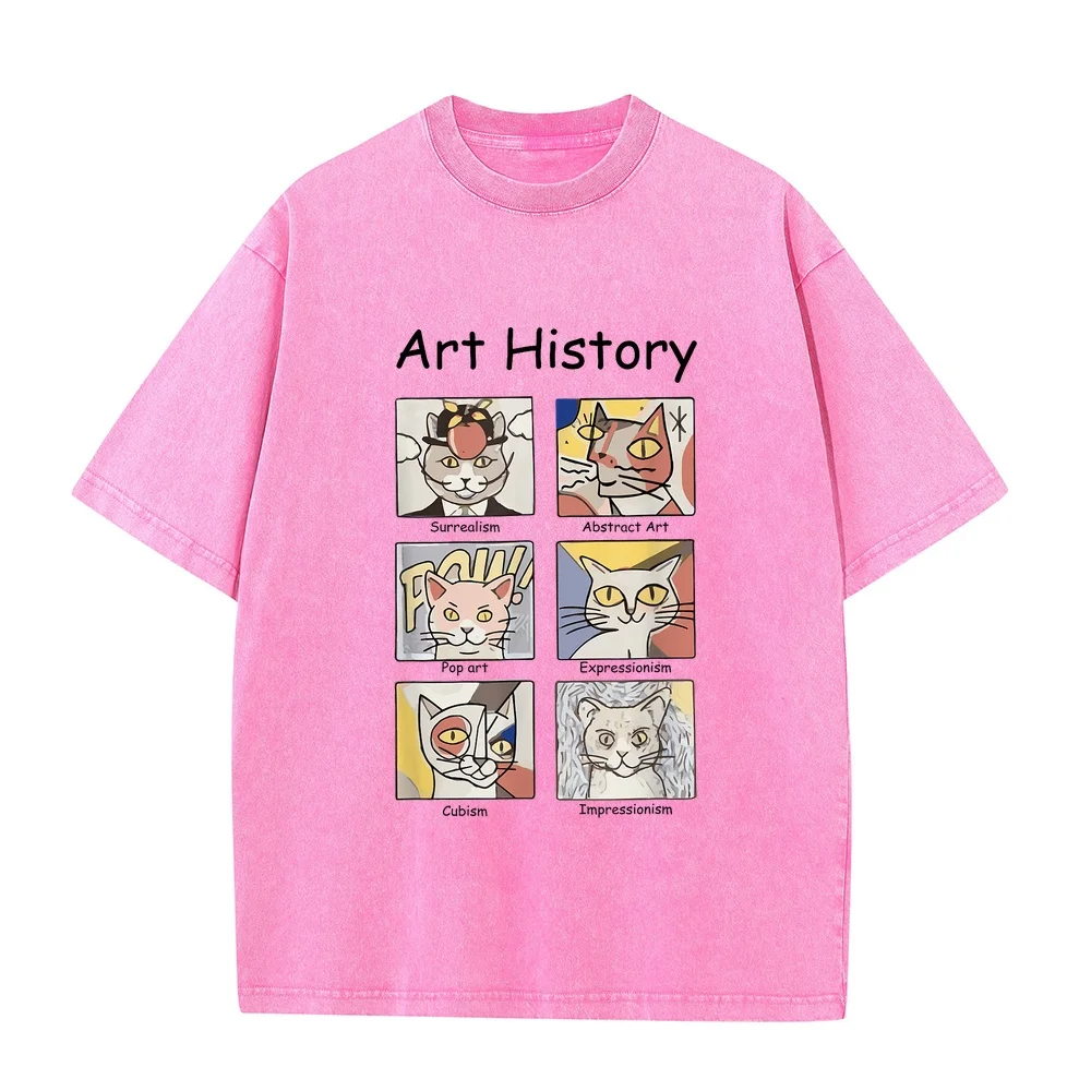 Art History Funny Cat Lover Painting Painter Artist T-Shirt Мужская Man T Shirts Men's White Cotton Top Graphic Tee Short