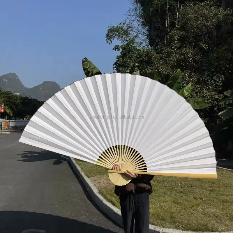 Custom DIY Printing Pattern Large Paper Bamboo Folding Fan Solid Color Wall Hanging Fan