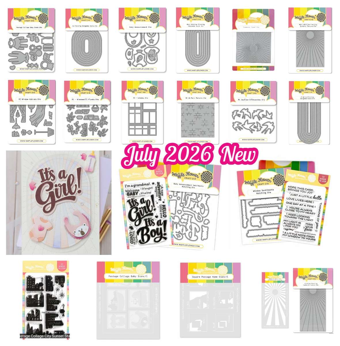 July 2026 New Window Sentiments Baby Announcement Sunburst Panel Waffle Flowers Metal Cutting Dies for DIY Handmade Scrapbooking