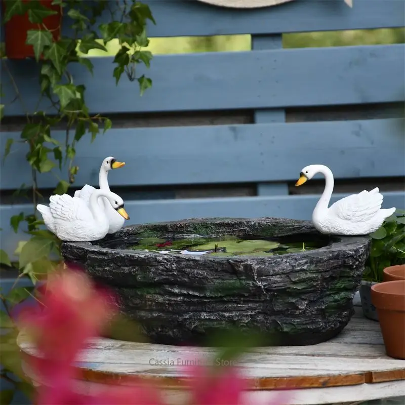 Large Hydroponic Swan Planter for Garden, Fish Pond Pot for Balcony, Waterproof Ceramic Container for Courtyard Aquatic Plants