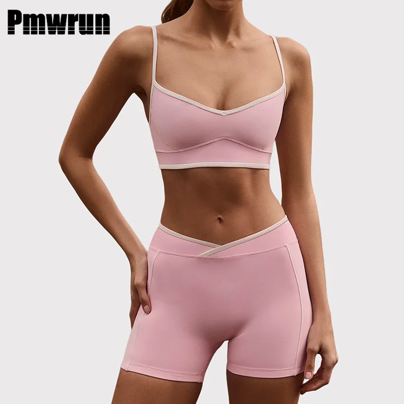 

Узкий ремешок с высокой талией и цветными блоками, противоударный, со сборками, с высокой талией, подтягивающие бедра, шорты для фитнеса, комплект одежды для йоги для женщин