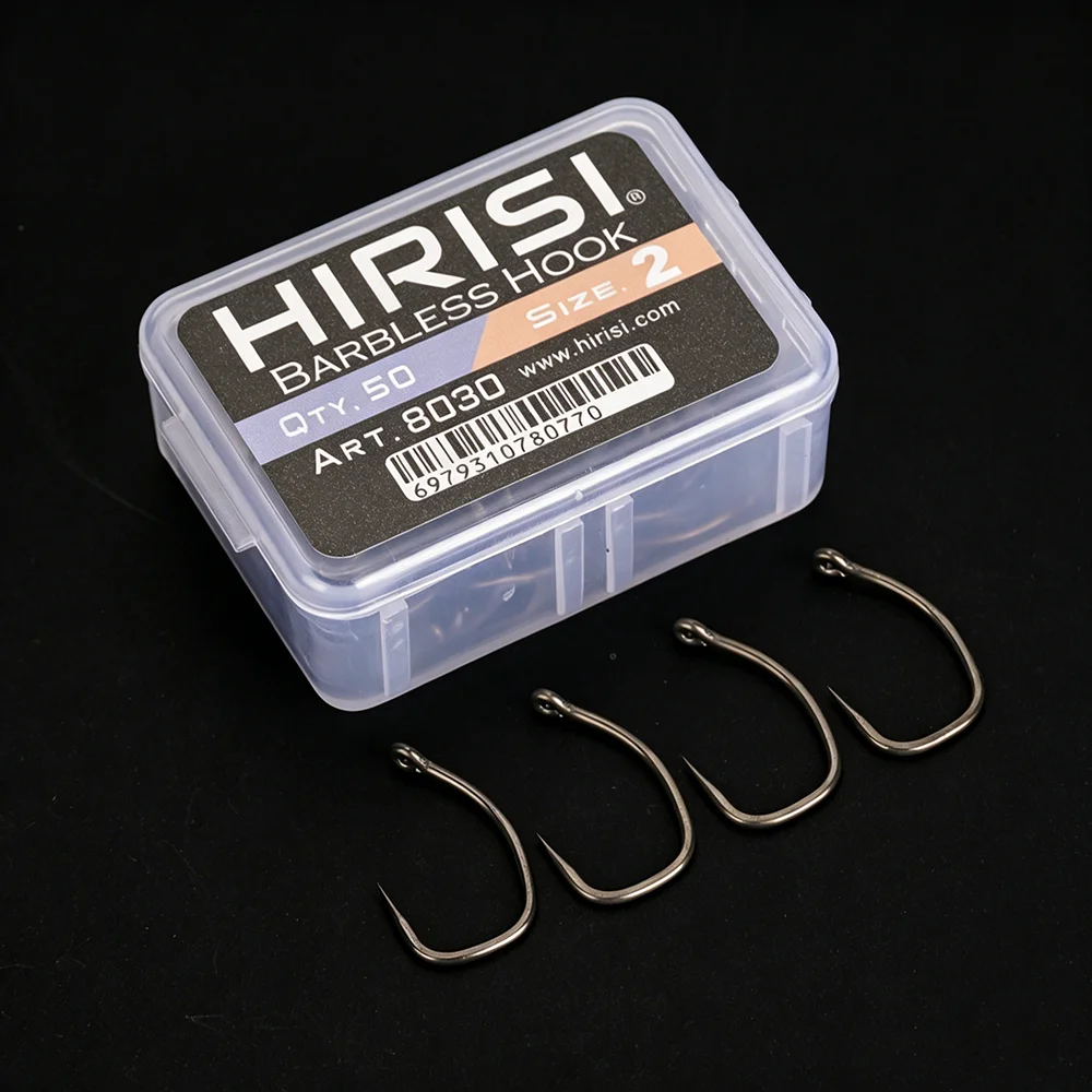Hirisi 50/100pcs Coating High Carbon Stainless Steel Barbless Hooks Fishing Hook Fishing Tool Accessories 8030 – Detail 6
