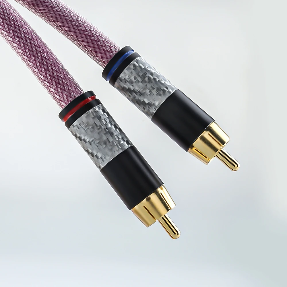 6n ofhc金メッキカーボンファイバーオーディオケーブル,2つのrca信号線,xlo htp1用のrcaケーブル