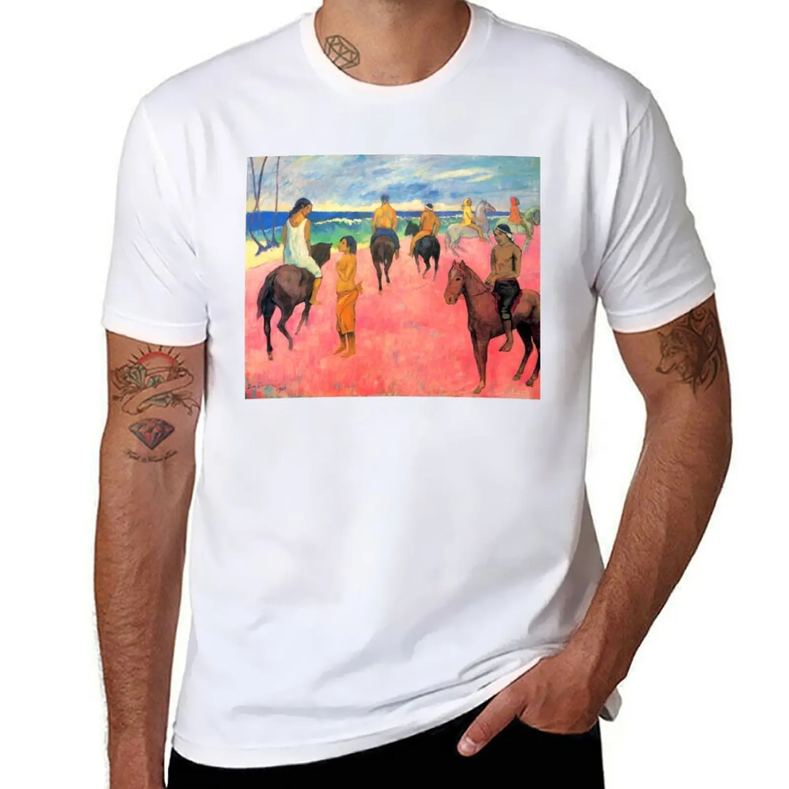 

Paul Gauguin Horseman on the Beach (Hiva Hoa) T-Shirt man t shirts cotton t shirts with prints man graphic t shirt T-Shirt