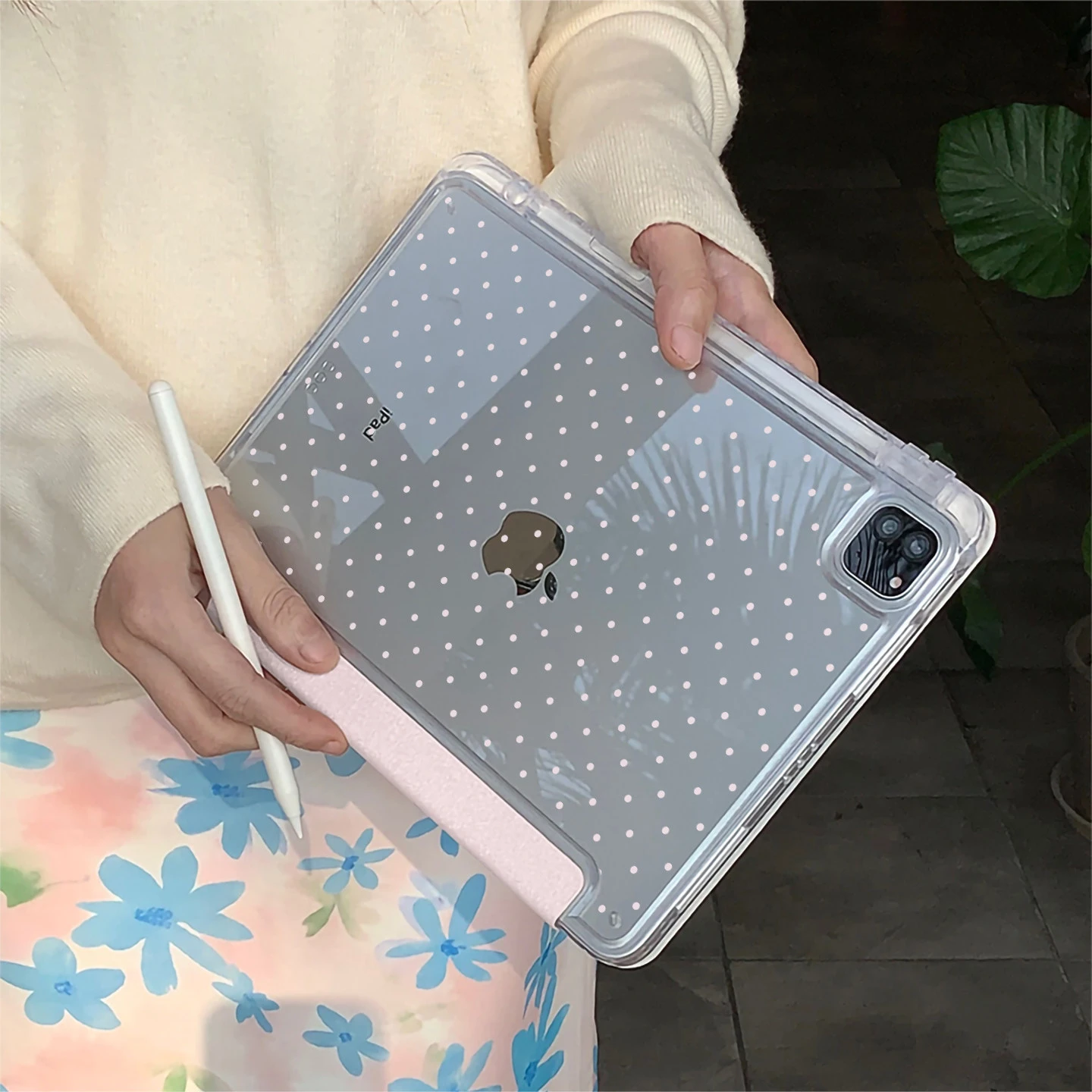 Cute Pink Polka Dot Stripes Tablet Case For iPad Pro 11 12.9 13 A16 M2 M4 M3 M5 Shell 5/6/7/8/9/10/11th Mini Air 3 4 5 6 7 Cover