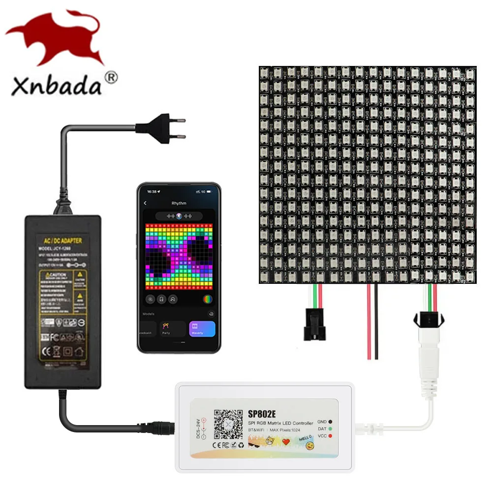 WS2812B WS2812 RGB LED Digital Flexible Individually Addressable Panel Light SP802E BT&WIFI LED Controller Matrix Screen Set 5V