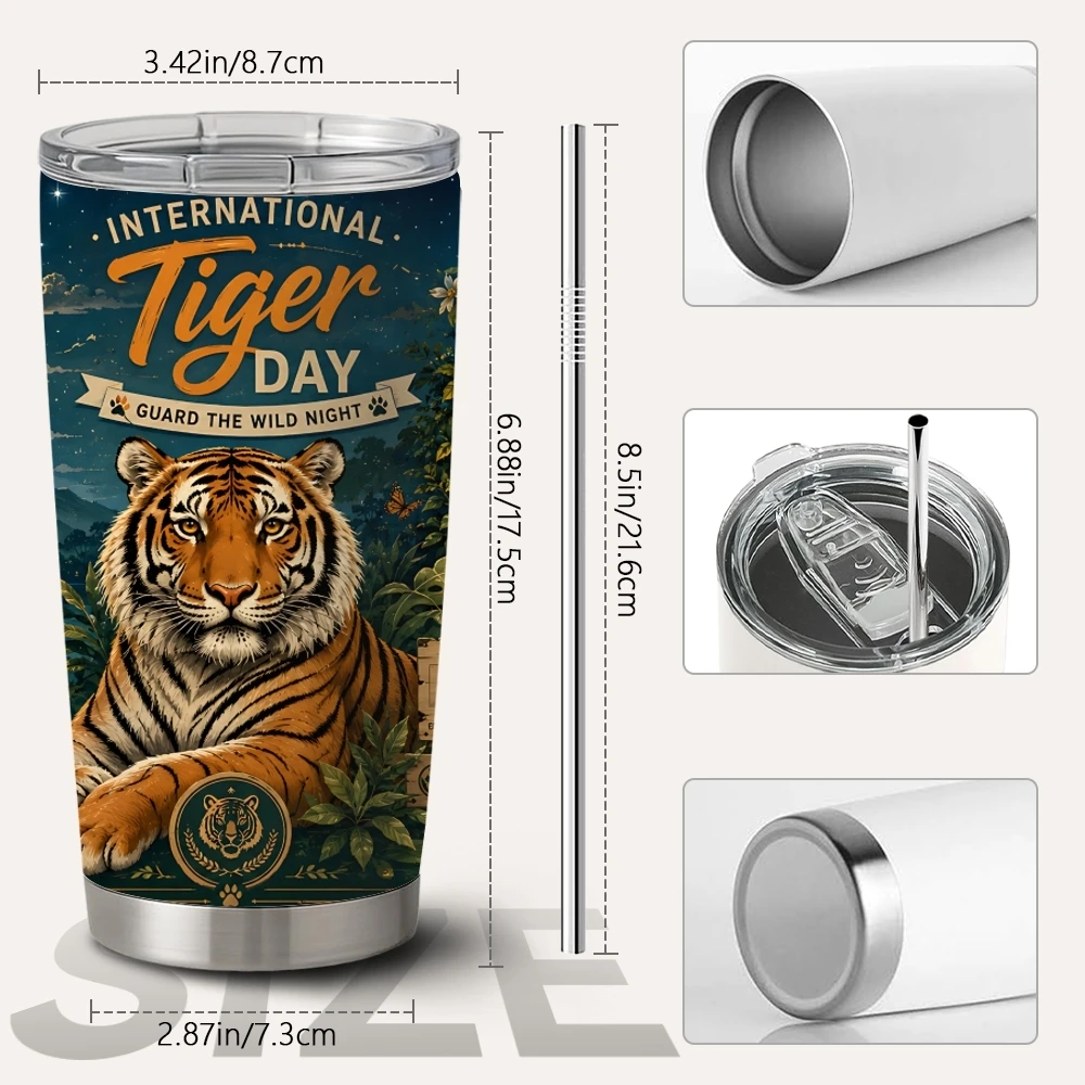 International Tiger Day Vacuum Flasks 20oz Stainless Vacuum Insulated Shopping Leakproof Daily Commute Gift&Travel