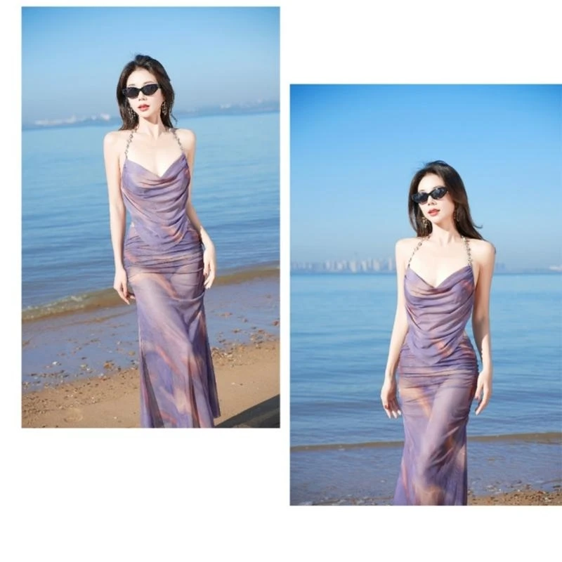 النساء هالتر لباس سباحة الإناث التعادل صبغ طباعة المايوه 3 قطعة ملابس السباحة عارية الذراعين ثوب السباحة لبحر Y08C