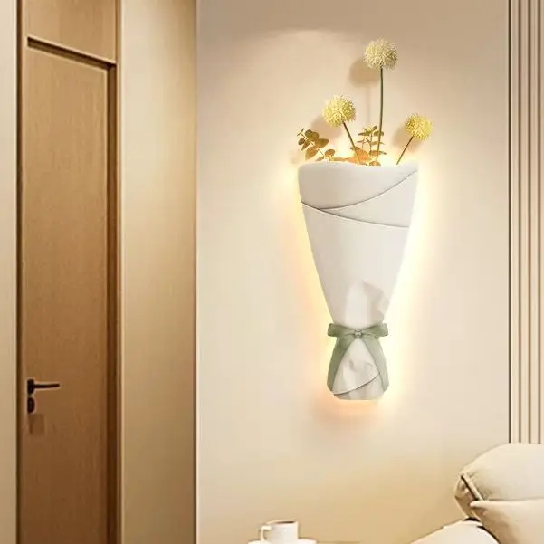 French cream style high-end green plant restaurant decoration three-dimensional sandstone wall living room mural light