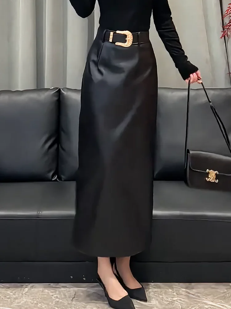 

Юбка из искусственной кожи с высокой талией для женщин, весна-осень-зима, корейский стиль, удобный дизайн для повседневной носки