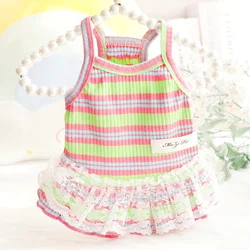 Summer Pet Dog Clothes Fashion Striped Dog Dress Cute Lace Puppy Princess Skirt Cat Wedding Skirt Pet Dog Clothes for Small Dog