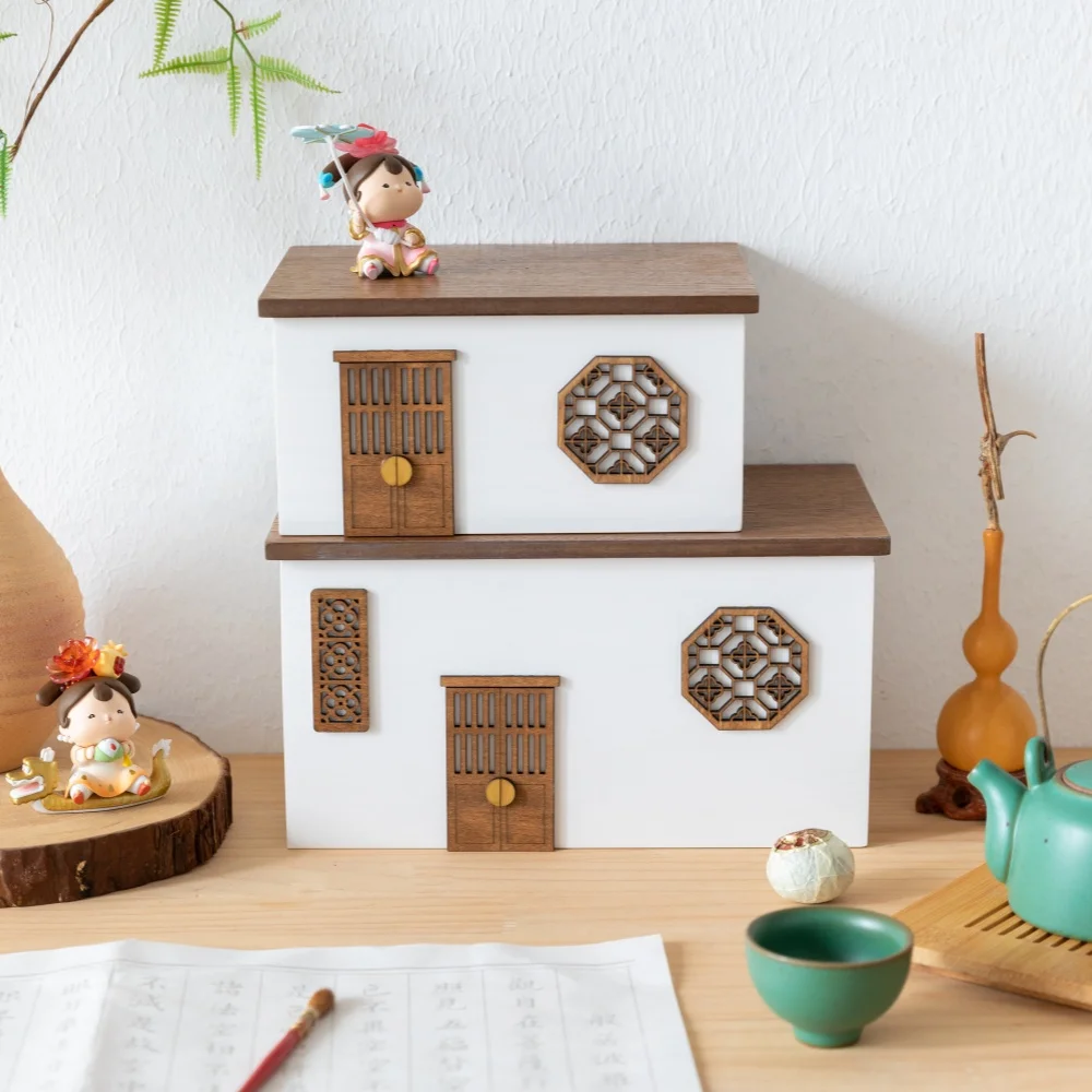 

Vintage Wooden Desktop Storage Box Desktop Organization Storage for Home Office Small Items & Jewelry Organizer Decor Gift