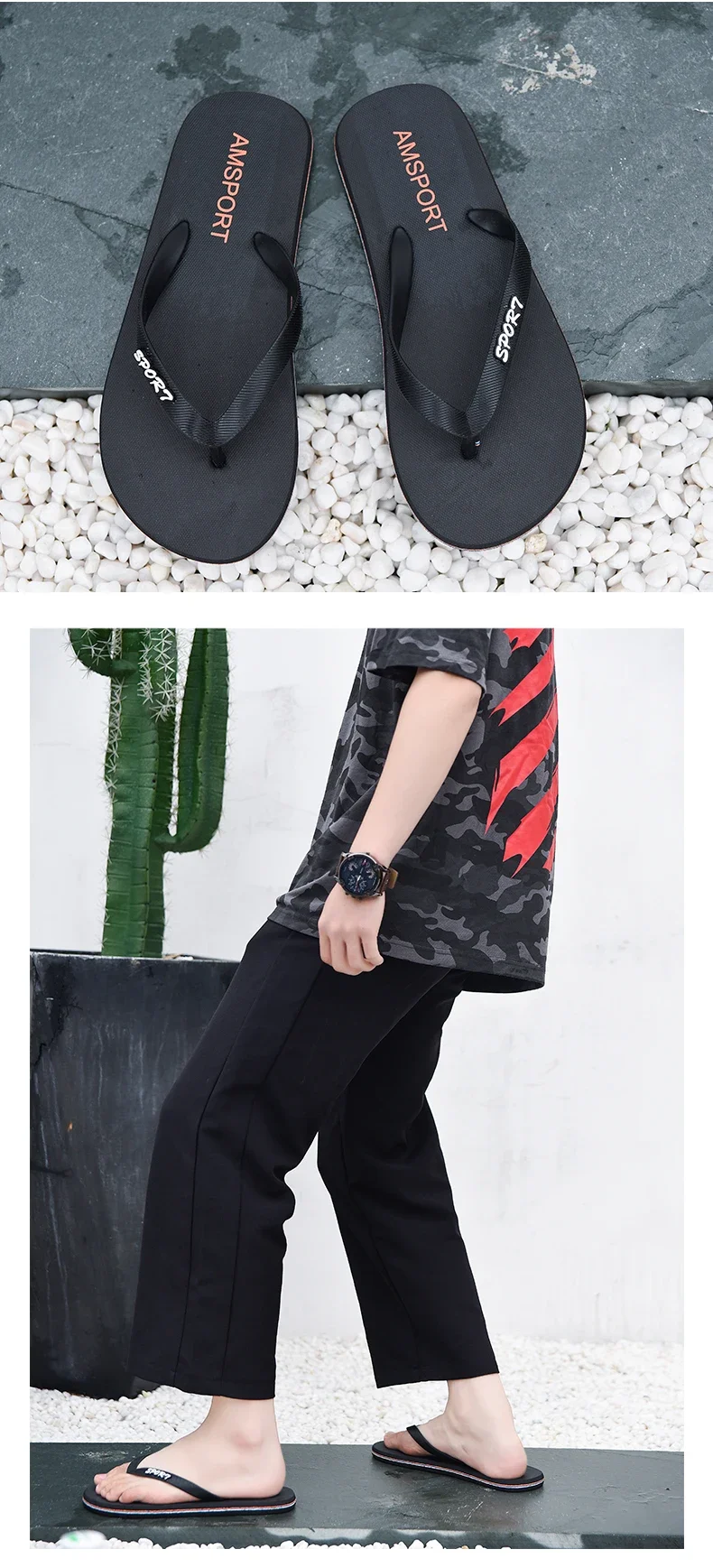 Herren Schwarze Klassische Flip-Flops Rutschfeste Strandsandalen Damen Schnelltrocknende Lässige Flache Bequeme Sommer-Zehenstegsandalen für Drinnen und Draußen – Detail 7