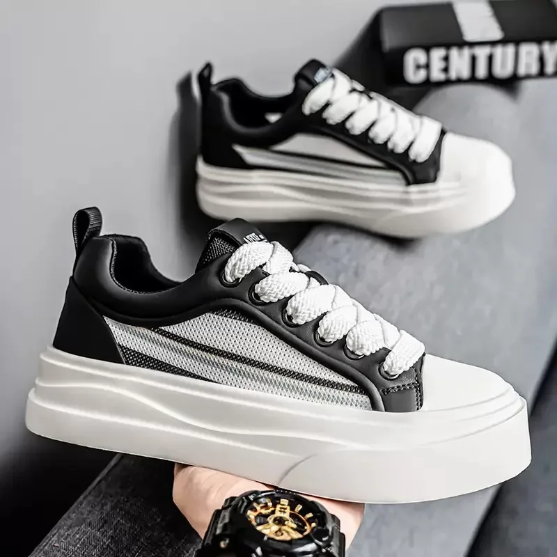 

Men's Chunky Green Sneakers Lace-Up Canvas Shoes Breathable Low-Top Casual Walking Trainers Thick Sole Comfortable Tenis