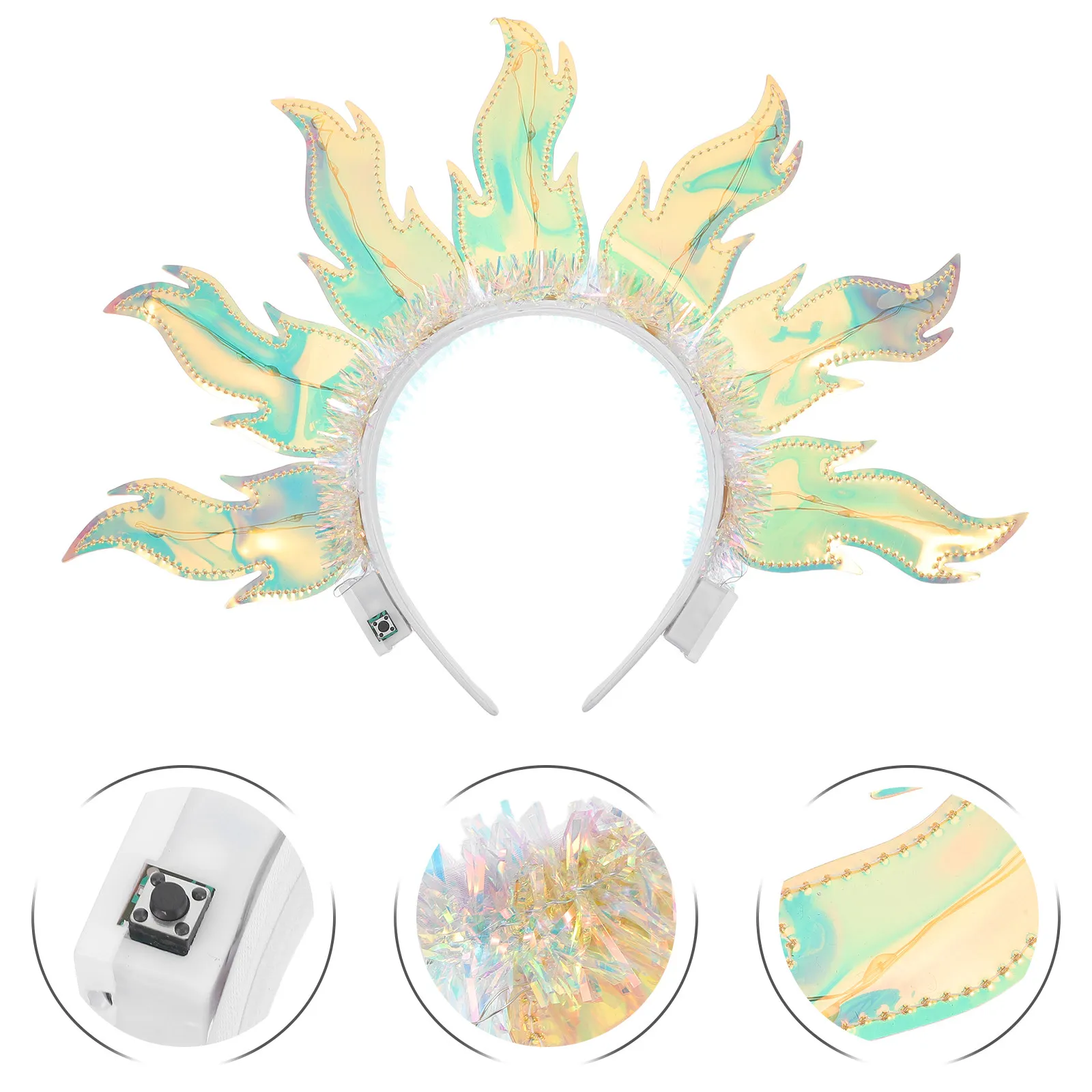 Diadema con forma de llama LED, aro luminoso para fiestas, accesorio para el cabello con diseño de fuego, corona brillante para discotecas, carnavales y fiestas de baile, diadema con luces LED.