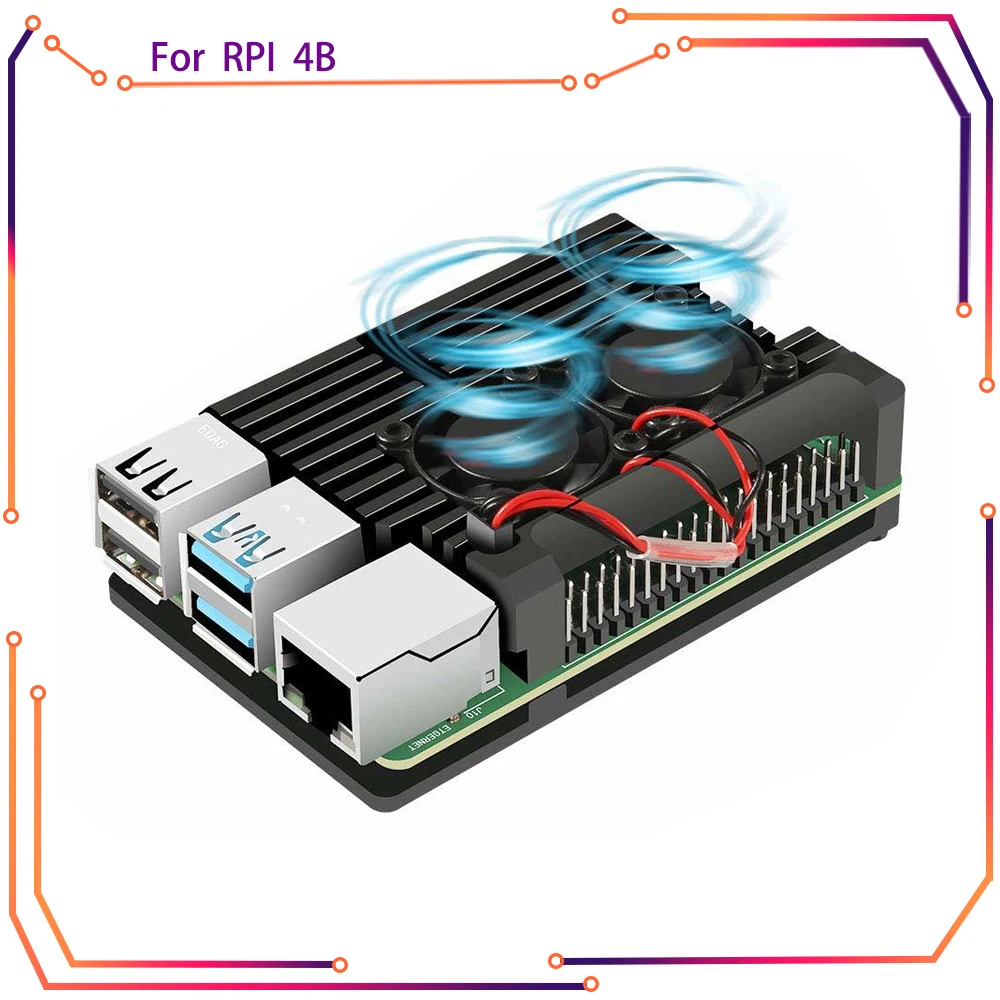 

Raspberry Pi 4 4B Metal Case Raspberry Pi Case with Dual Cooling Fan Aluminium Alloy Protection Cases for RPI 4B RPI104