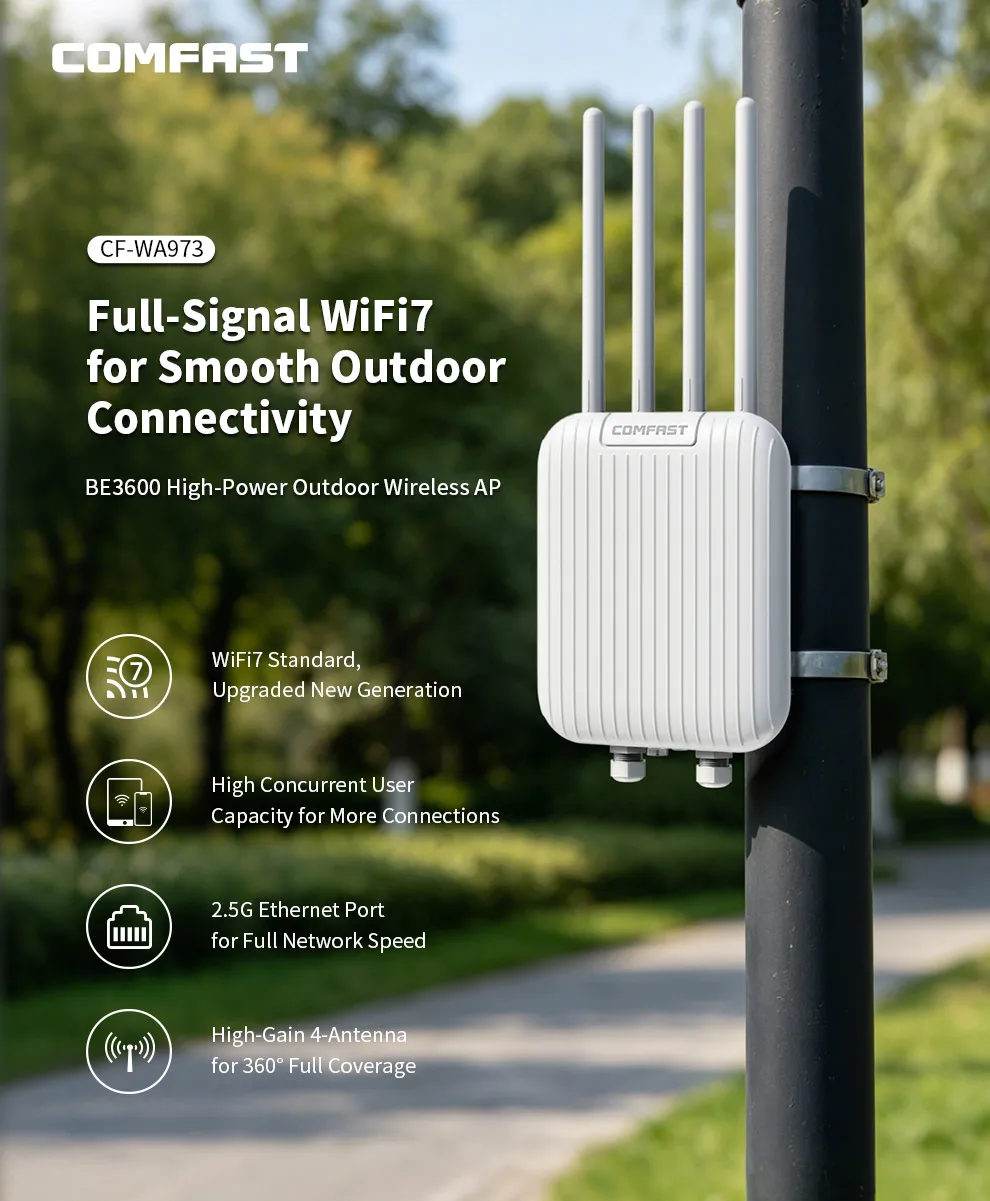 COMFAST High Power Long Range WiFi Range Extender Repeater BE3600 Outdoor Weatherproof IP67 Wireless Mesh Access Point Router fo